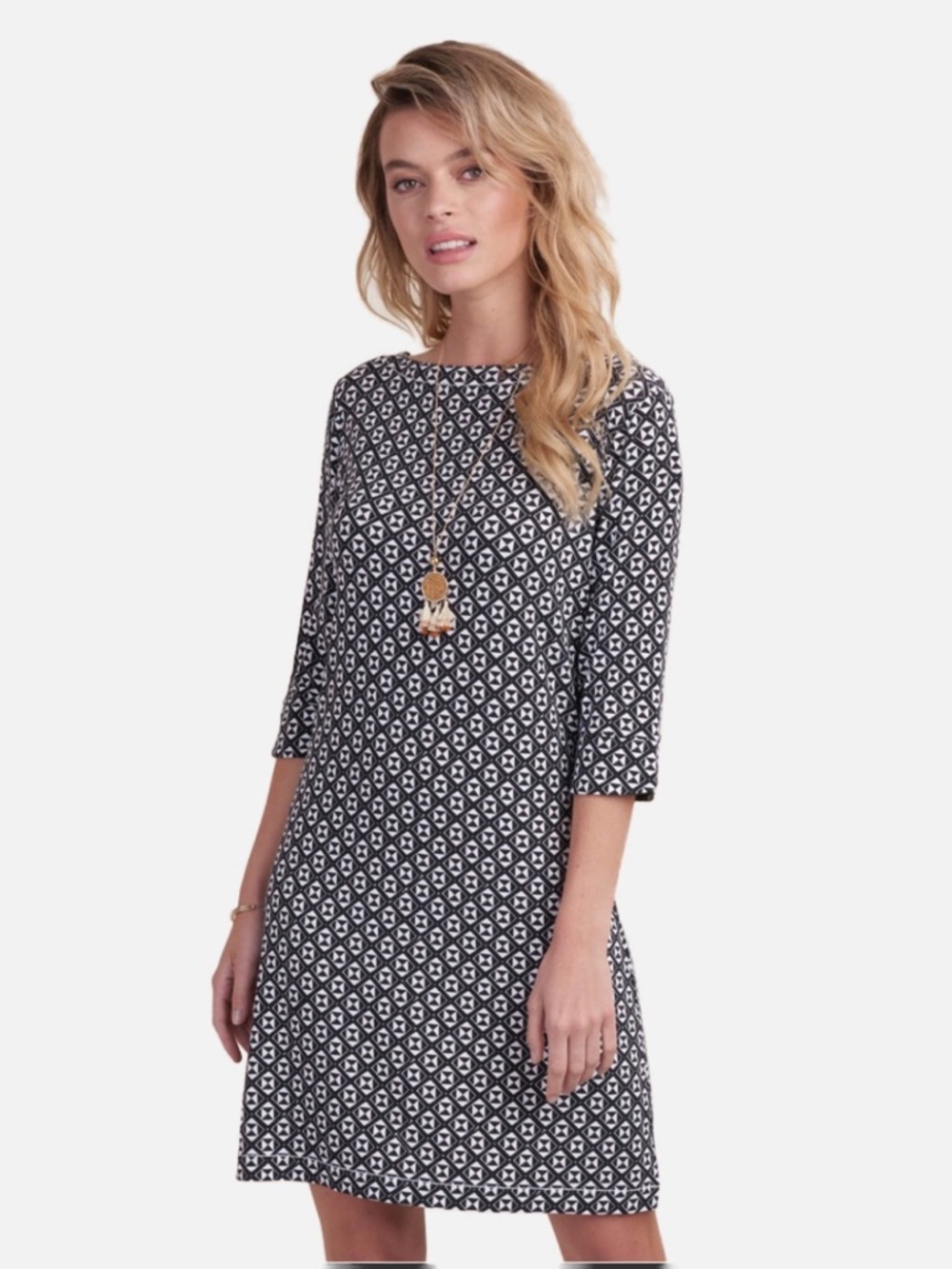 Hatley Lucy Dress Black White Geometric Triangle Print Stretch Midi Dress M
